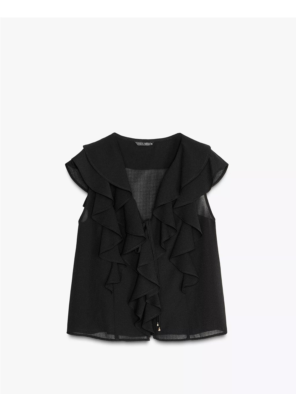 Zara Black Sleeveless Ruffle-Front Blouse